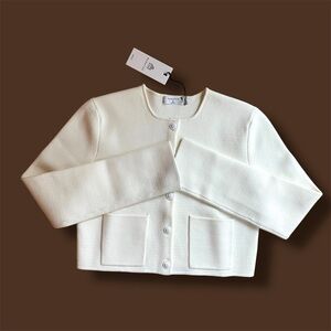 Babaton Ivory Knit Button-Front Cardigan